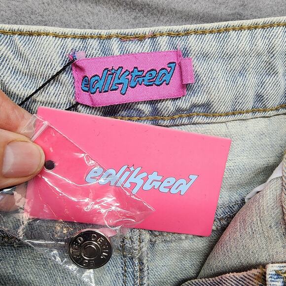 NWT Edikted Wide Leg Jean LARGE 32x30 Cotton Light Blue Denim Bow Pocket Relaxed - Picture 14 of 16